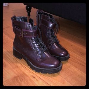 Bershka dark plum lace up boots